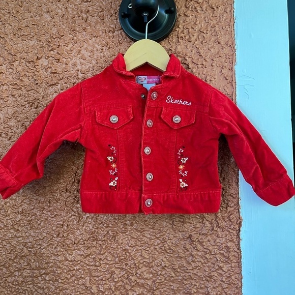 Baby Girl Red Crushed Velvet Floral Embroidered Jacket Size 12 months - Picture 1 of 5